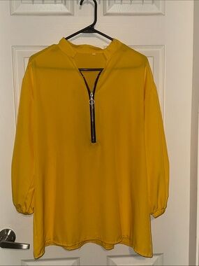 Bright Mustard Yellow Zip-Front Blouse